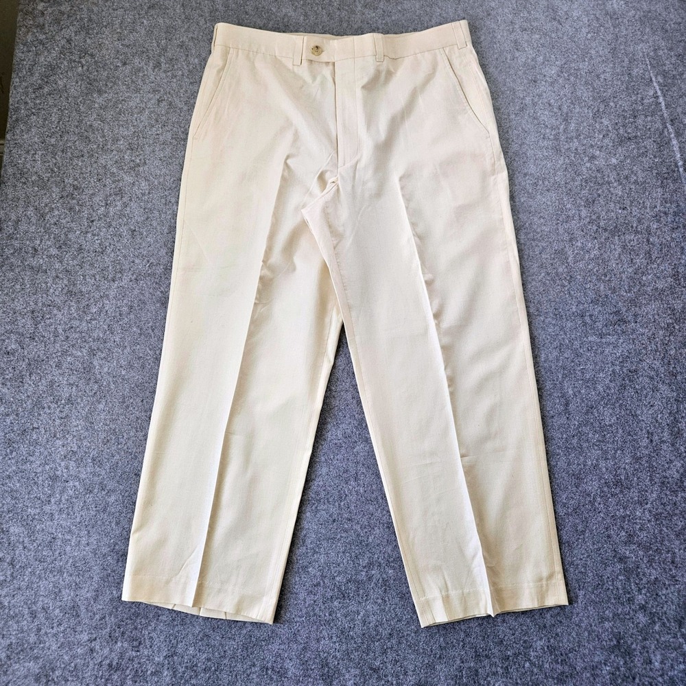 Irvine Park Mens 36S Cream Silk Cotton Blend Dress Pants Flat Front SCSLKV6 NWT